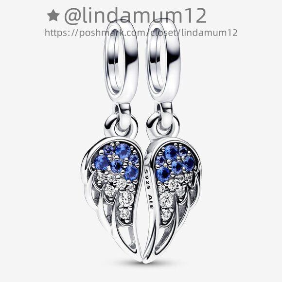 Pandora Sparkling Splitable Angel Wings Dangle Charm - Picture 1 of 5